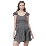 Women’s Black & White Houndstooth Mini Dress – Ruffled Sleeves, Chic Casual Dress