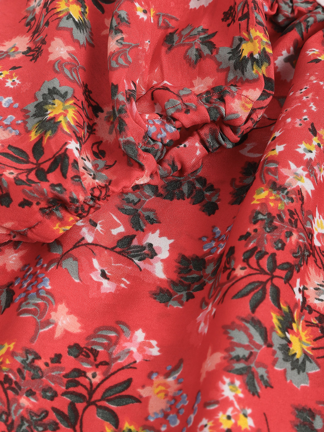 Red Floral A-Line Mini Dress with Puff Sleeves – Summer Casual Boho Style