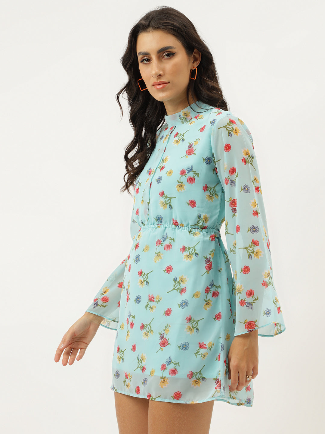 Aqua Blue Printed Cord Set Short Cotton Blended Dress