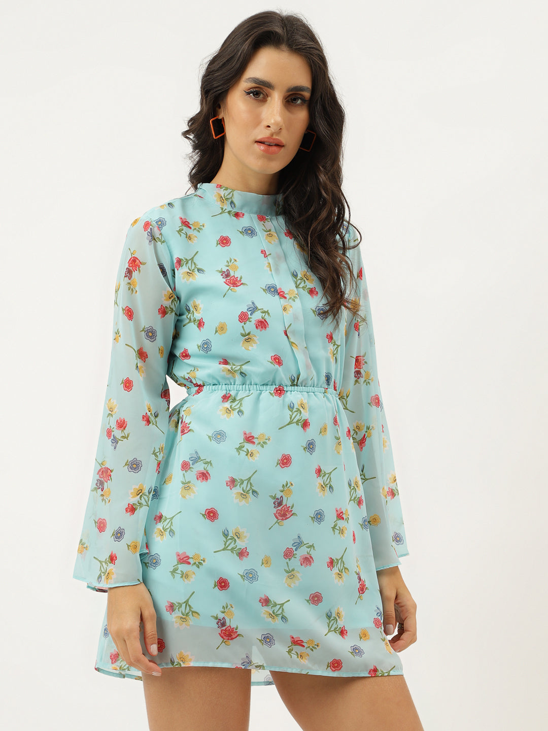 Aqua Blue Printed Cord Set Short Cotton Blended Dress