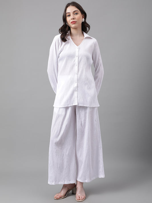 Trymisfit White Co-ord Set for Women – Button-Down Shirt & Wide-Leg Palazzos | Casual Brunch & Summer Wear