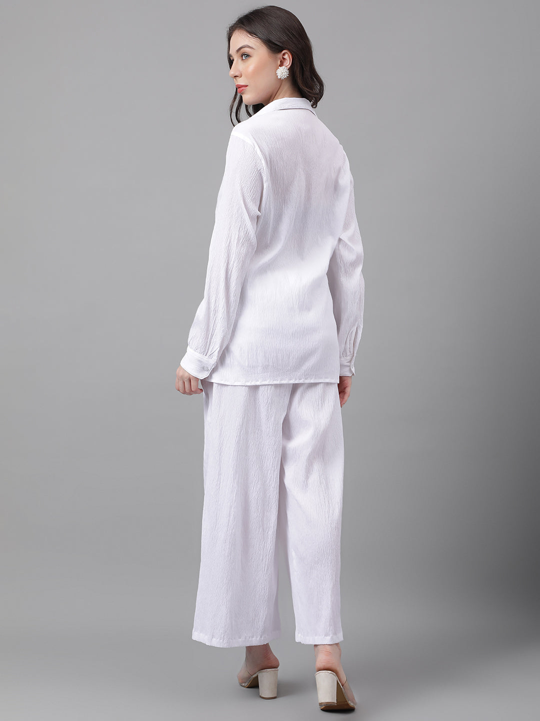 Trymisfit White Co-ord Set for Women – Button-Down Shirt & Wide-Leg Palazzos | Casual Brunch & Summer Wear