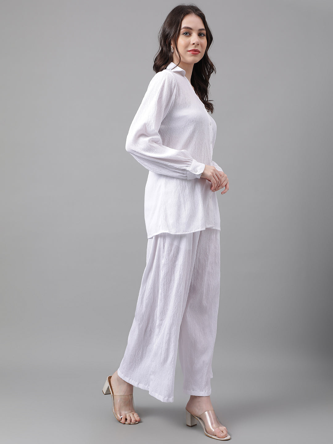 Trymisfit White Co-ord Set for Women – Button-Down Shirt & Wide-Leg Palazzos | Casual Brunch & Summer Wear