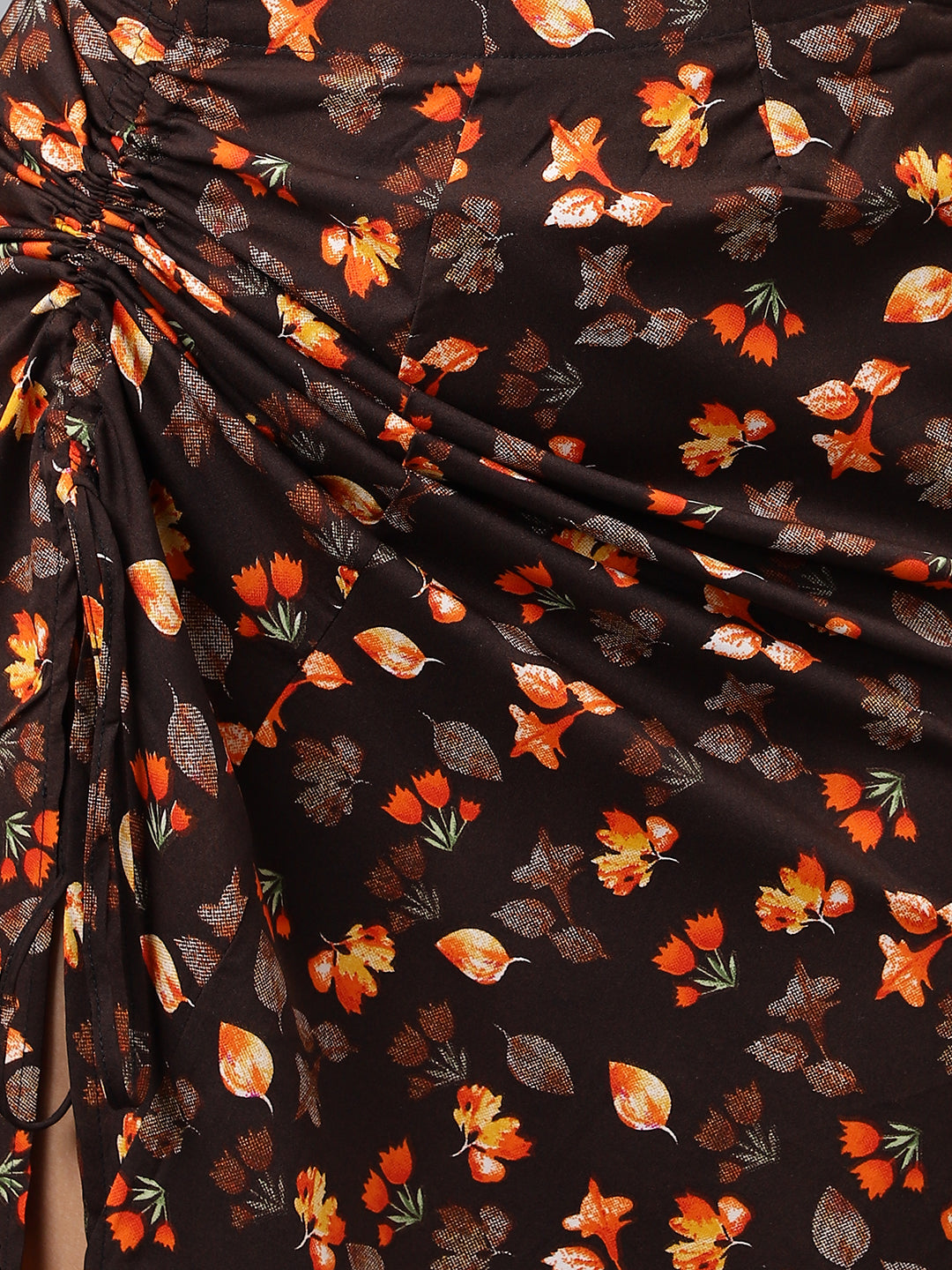 Brown Floral Halter Crop Top & Slit Skirt Co-ord Set – Two-Piece Vacation Outfit for Women