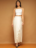 Trymisfit White Sequin Crop Top & Draped Skirt Set for Women – Festive & Party Wear | Sleeveless Co-ord with High Slit