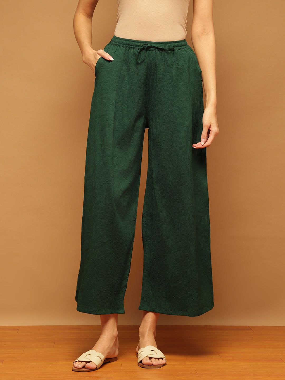 Trymisfit Dark Green Co-ord Set for Women – Button-Down Shirt & Wide-Leg Palazzos | Casual to Semi-Formal Wear