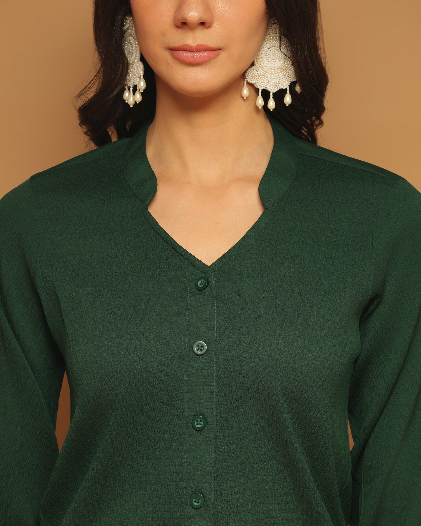 Trymisfit Dark Green Co-ord Set for Women – Button-Down Shirt & Wide-Leg Palazzos | Casual to Semi-Formal Wear