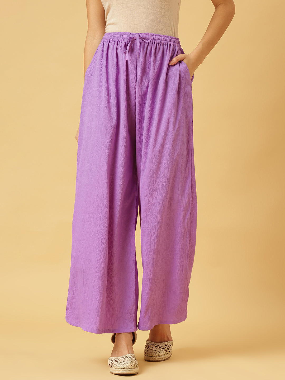 Trymisfit Lilac Co-ord Set for Women – Textured Button-Down Shirt & Wide-Leg Palazzos | Summer Casual & Brunch Outfit