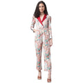 Red Satin Collar Casual Cotton Jump Suit Western Wear Dress