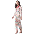 Red Satin Collar Casual Cotton Jump Suit Western Wear Dress