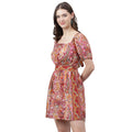 Women's Orange & Pink Paisley Mini Dress – Tie-Up Back, Boho Summer Casual Dress