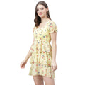 Women's Yellow Floral Tiered Mini Dress – Puff Sleeves, Summer Casual A-Line Dress