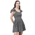 Women’s Black & White Houndstooth Mini Dress – Ruffled Sleeves, Chic Casual Dress