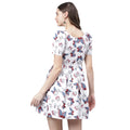 Women's White Butterfly Print Mini Dress – Fit and Flare, Puff Sleeves, Summer Casual Dress