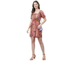 Women's Orange & Pink Paisley Mini Dress – Tie-Up Back, Boho Summer Casual Dress