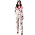 Red Satin Collar Casual Cotton Jump Suit Western Wear Dress