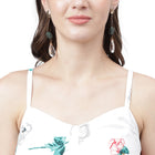 Women's White Floral Printed Sleeveless Mini Dress with Adjustable Straps