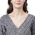 Women's Grey & White Geometric Print Mini Dress – Tie-Up Back, Casual Summer Dress