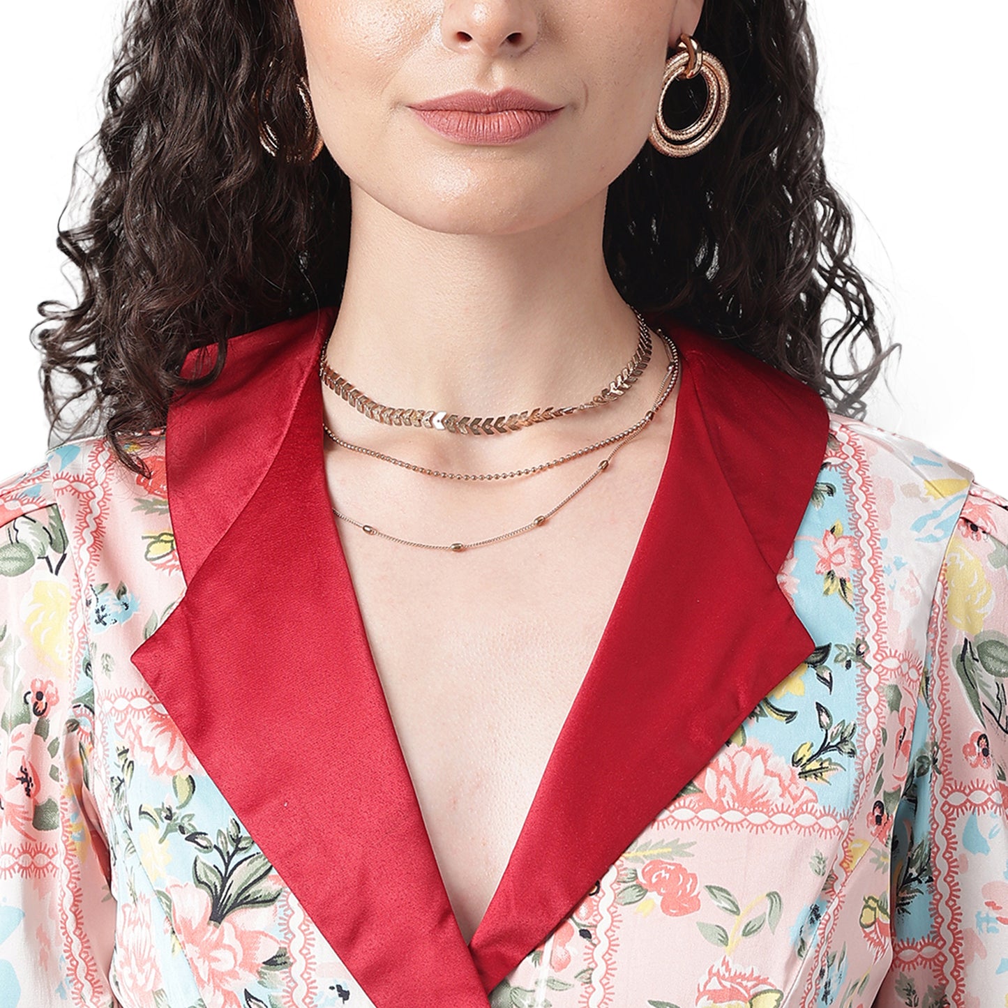 Red Satin Collar Casual Cotton Jump Suit Western Wear Dress