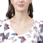 Women's White Butterfly Print Mini Dress – Fit and Flare, Puff Sleeves, Summer Casual Dress