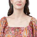 Women's Orange & Pink Paisley Mini Dress – Tie-Up Back, Boho Summer Casual Dress