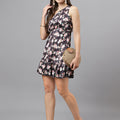 Black Floral Printed Single Arm Cotton Blend Dress