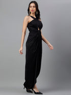 Trymisfit Women's Black Cotton Blend Maxi Co-ord Set – Halter Crop Top & Flowing Maxi Skirt | Elegant Indo-Western Two-Piece Set