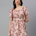 Women's Pink Floral Mini Dress – Open Back Tie-Up, Summer Casual A-Line Sundress