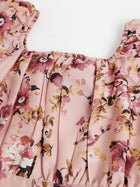 Women's Pink Floral Mini Dress – Open Back Tie-Up, Summer Casual A-Line Sundress