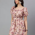 Women's Pink Floral Mini Dress – Open Back Tie-Up, Summer Casual A-Line Sundress