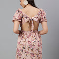 Women's Pink Floral Mini Dress – Open Back Tie-Up, Summer Casual A-Line Sundress