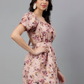 Women's Pink Floral Mini Dress – Open Back Tie-Up, Summer Casual A-Line Sundress