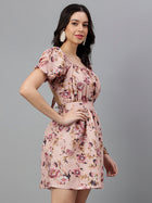 Women's Pink Floral Mini Dress – Open Back Tie-Up, Summer Casual A-Line Sundress