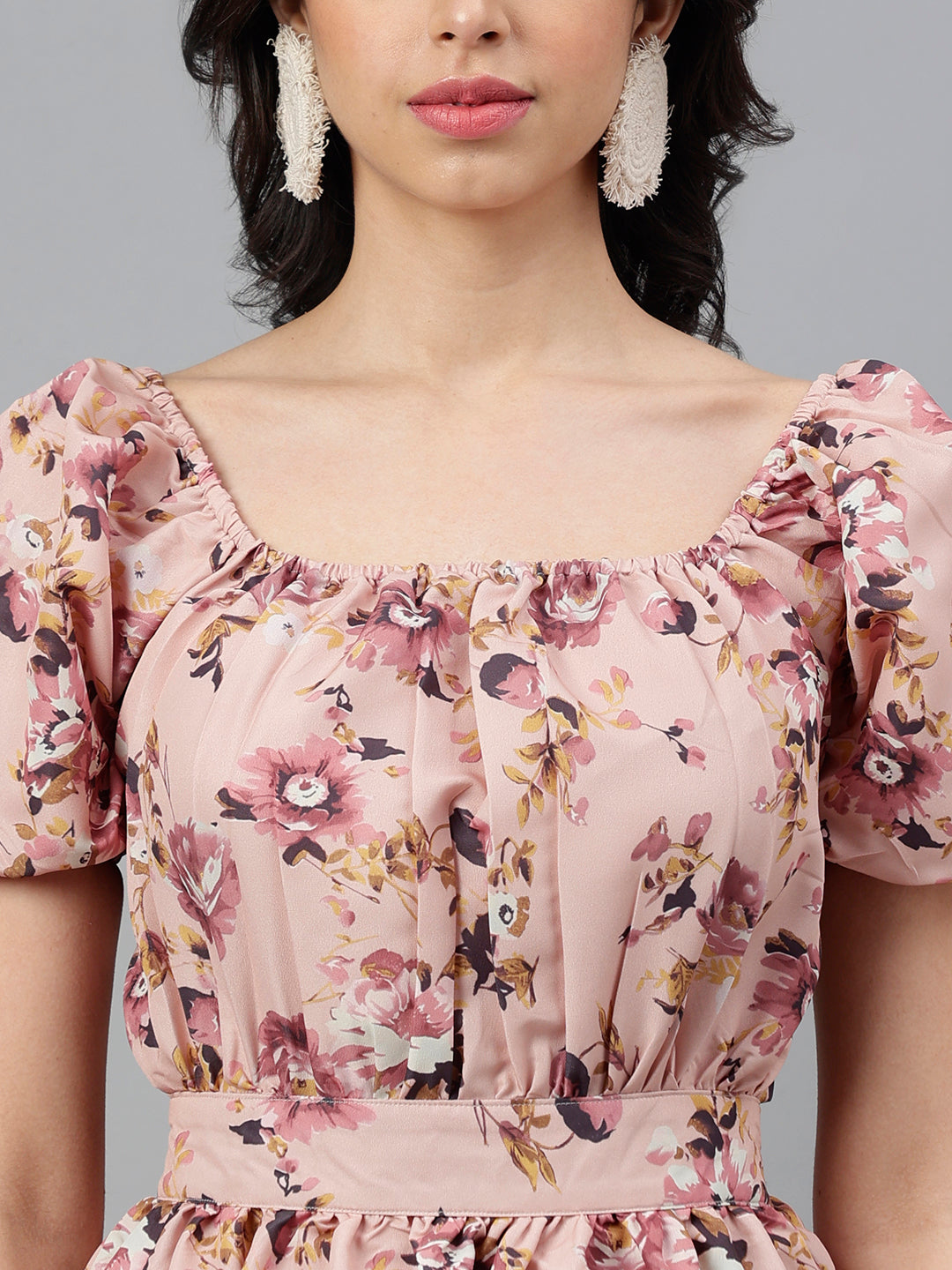 Women's Pink Floral Mini Dress – Open Back Tie-Up, Summer Casual A-Line Sundress
