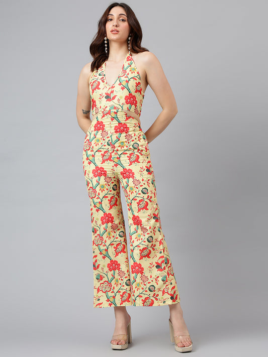 Printed Yellow Casual Cotton Jump Suit Western Wear Dress
