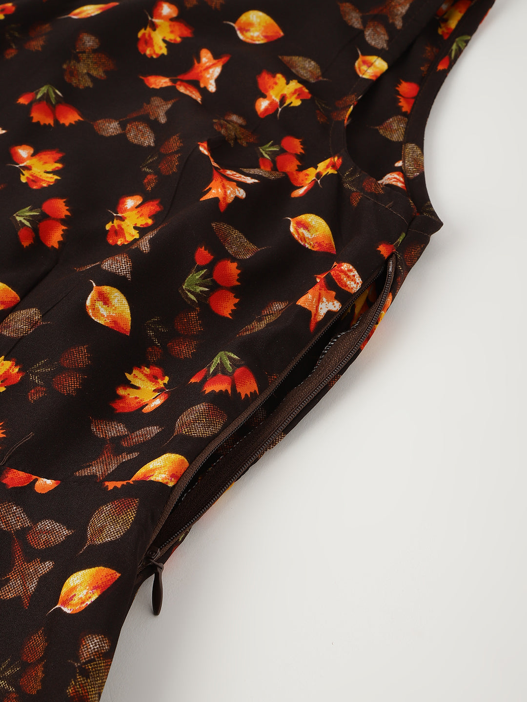 Trymisfit Brown & Orange Leaf Print One-Shoulder Tiered Maxi Dress – Lightweight Boho Style for Women
