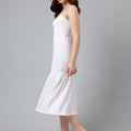 Trymisfit Women’s White Textured Strappy Midi Dress – Square Neck, Tie-Back, Ruffle Hem