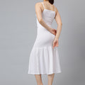 Trymisfit Women’s White Textured Strappy Midi Dress – Square Neck, Tie-Back, Ruffle Hem
