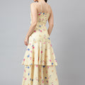 Trymisfit Pink Leaf Print Cut-Out Maxi Dress – Tiered Skirt, Adjustable Straps, Front Knot Detail