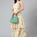 Trymisfit Pink Leaf Print Cut-Out Maxi Dress – Tiered Skirt, Adjustable Straps, Front Knot Detail
