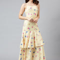 Trymisfit Pink Leaf Print Cut-Out Maxi Dress – Tiered Skirt, Adjustable Straps, Front Knot Detail