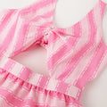 Trymisfit Pink & White Striped Cut-Out Maxi Dress – Front Knot & Back Bow, Tiered Flared Skirt