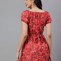 Red Floral A-Line Mini Dress with Puff Sleeves – Summer Casual Boho Style