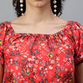 Red Floral A-Line Mini Dress with Puff Sleeves – Summer Casual Boho Style