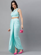 Trymisfit Women's Aqua Blue Cord Lycra-Cotton Blend Dress – Casual Western Wear Mini Dress | Stylish Daywear for Summer, Brunch & Travel