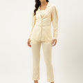 Beige White Cotton Blend Casual Western Wear Co-Ord Set