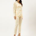 Beige White Cotton Blend Casual Western Wear Co-Ord Set