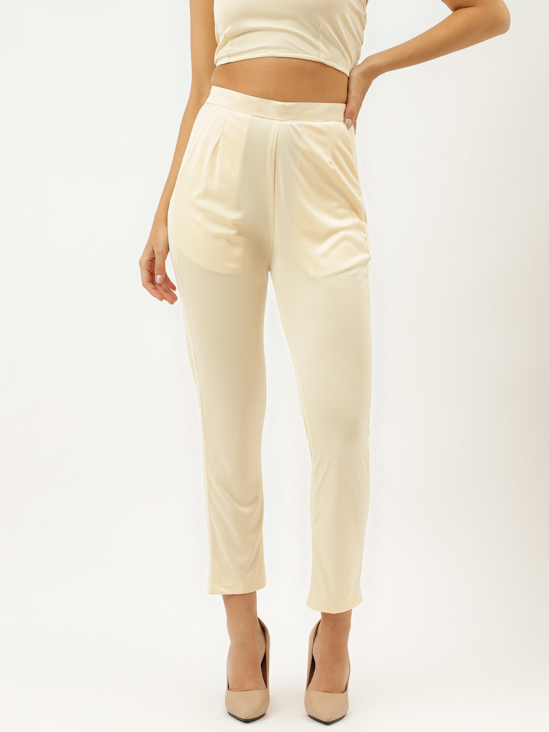 Beige White Cotton Blend Casual Western Wear Co-Ord Set