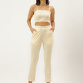 Beige White Cotton Blend Casual Western Wear Co-Ord Set