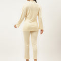 Beige White Cotton Blend Casual Western Wear Co-Ord Set